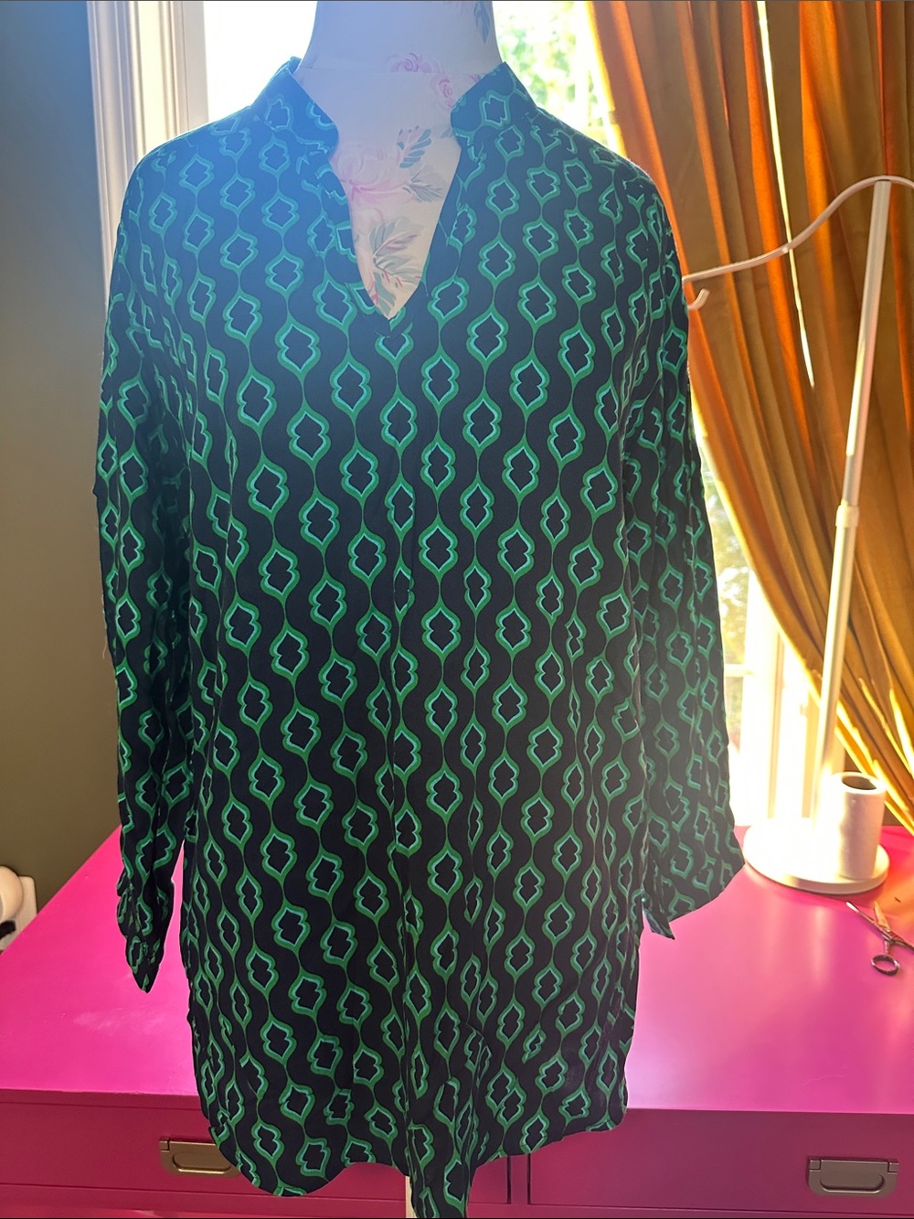 escapada Black Tunic with Teal Geometric Print